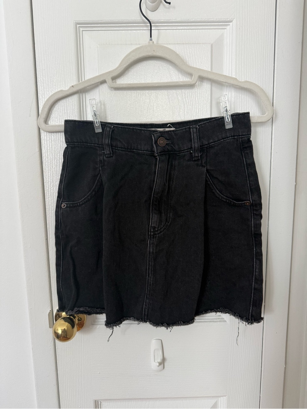 We The Free Black Denim Mini Skirt with Raw Hem